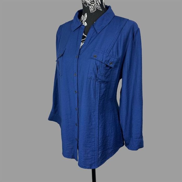 Roz & Ali Women’s Long Sleeve Button-Up Blouse - Dark Blue - Women’s XL - Picture 3 of 6